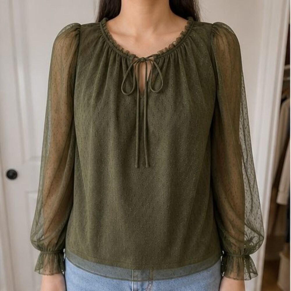 Olive Ruffle Blouse - Picture 2 of 6